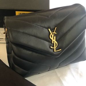 Yves Saint Laurent Black Quilted Leather Crossbody Gold YSL Logo toy Lou Lou